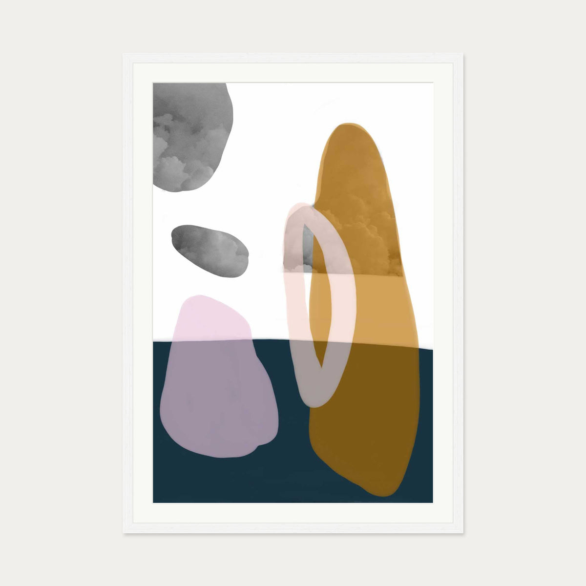 Modern Shapes Collage Art Print — 70 x 100 cm — White Frame