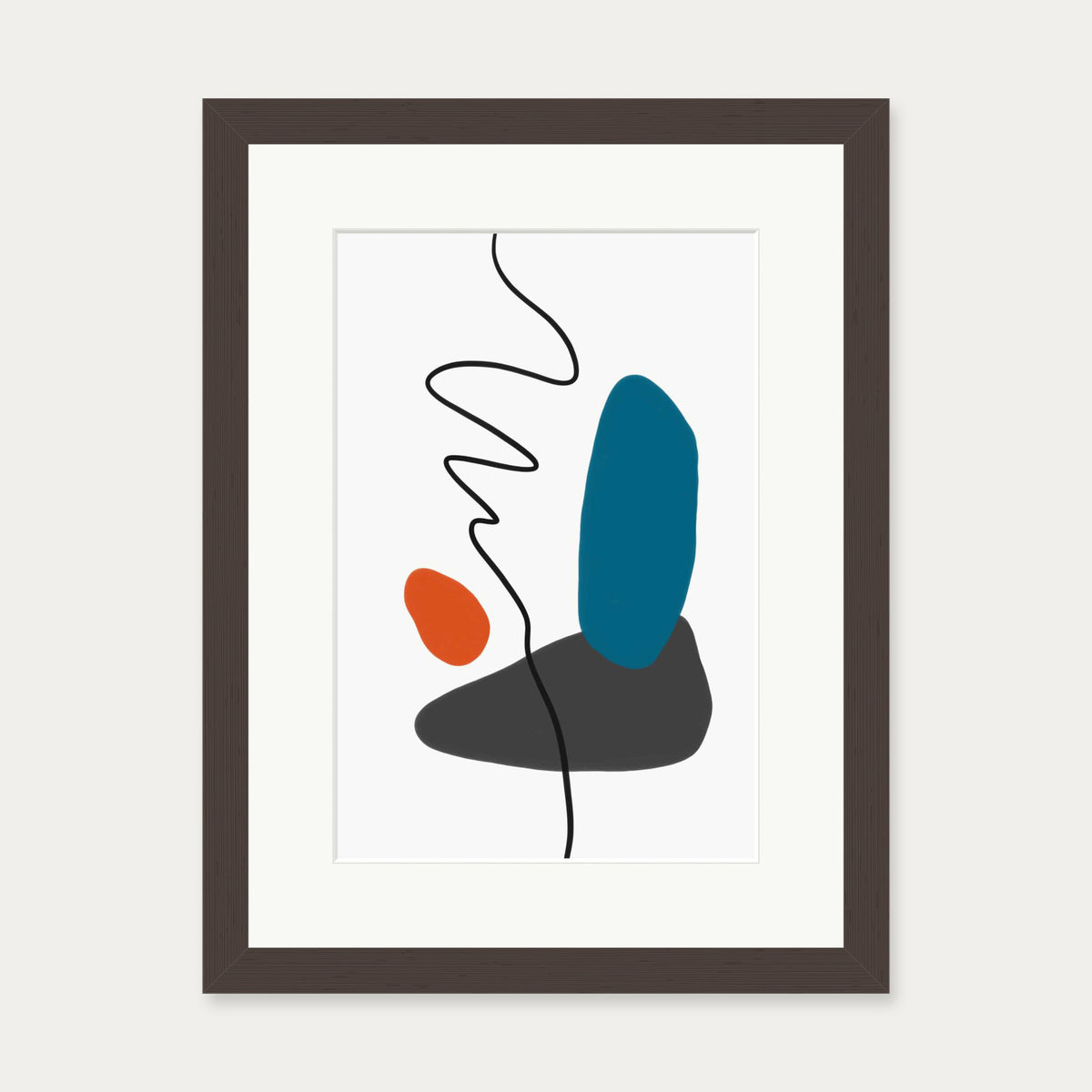 Modern Shapes With Line Art Print — 30 x 40 cm — Brown Frame