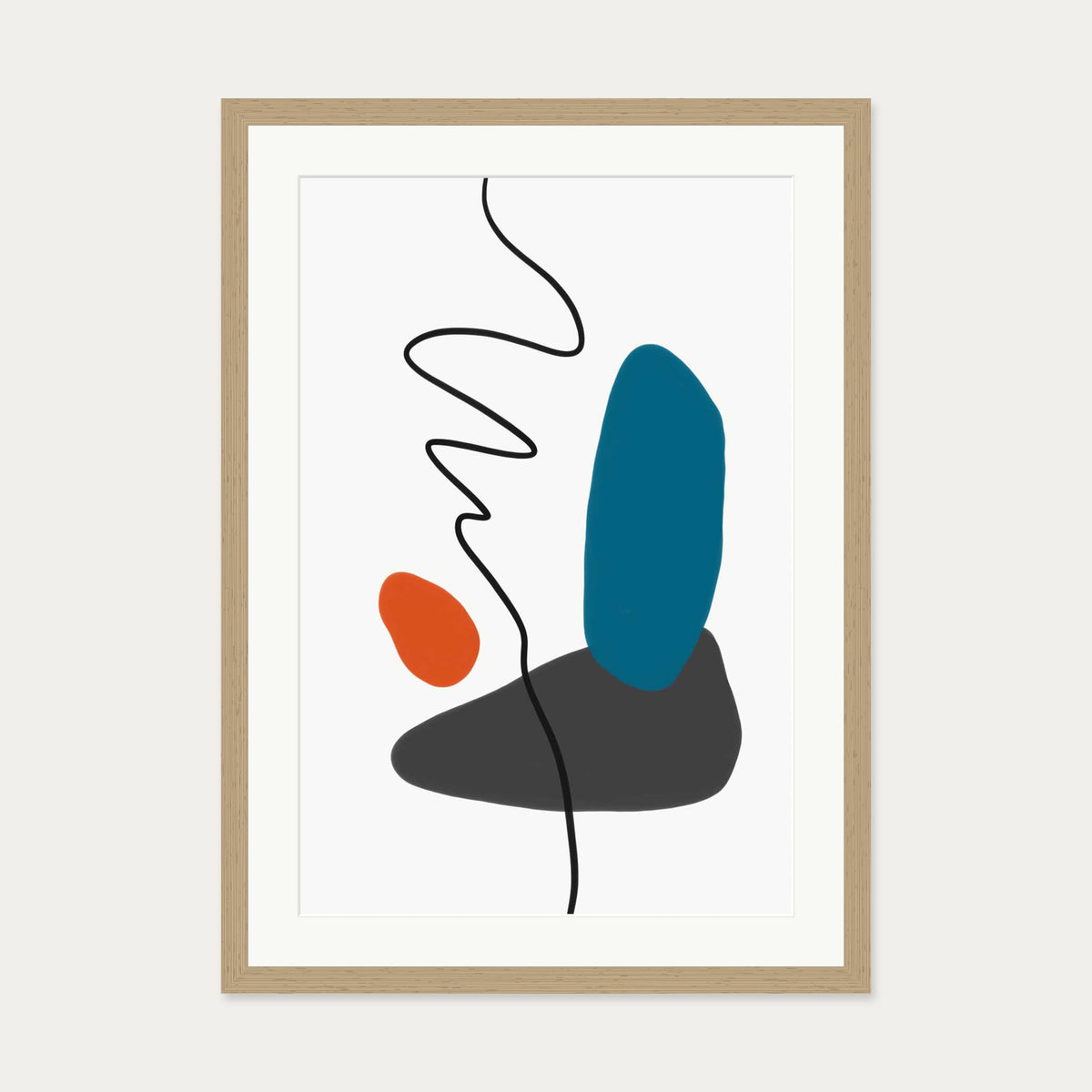 Modern Shapes With Line Art Print — 50 x 70 cm — Oak Frame