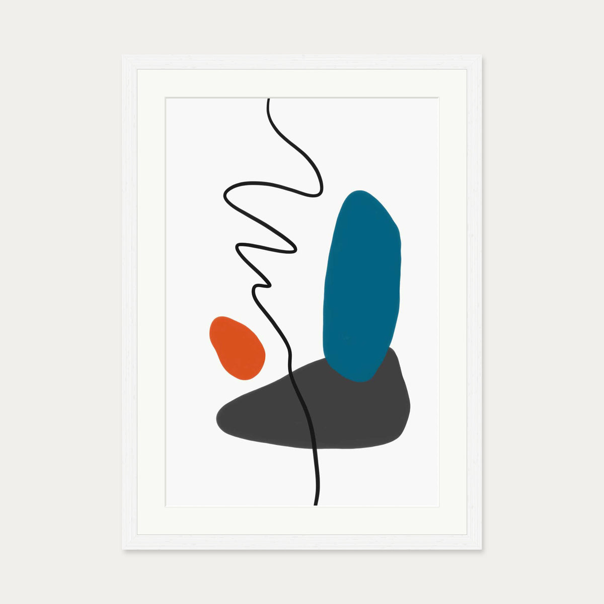Modern Shapes With Line Art Print — 50 x 70 cm — White Frame