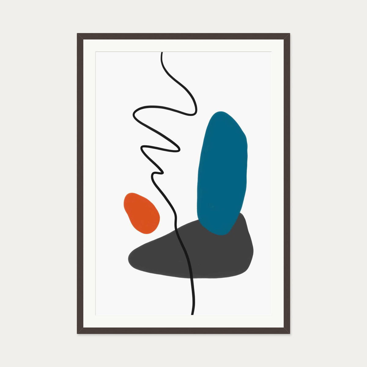 Modern Shapes With Line Art Print — 70 x 100 cm — Brown Frame