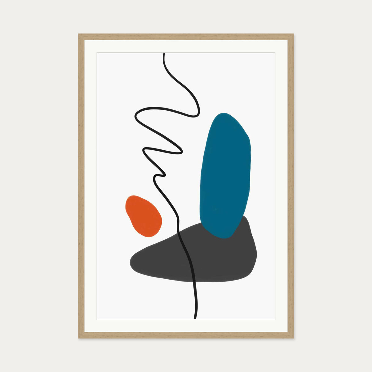 Modern Shapes With Line Art Print — 70 x 100 cm — Oak Frame