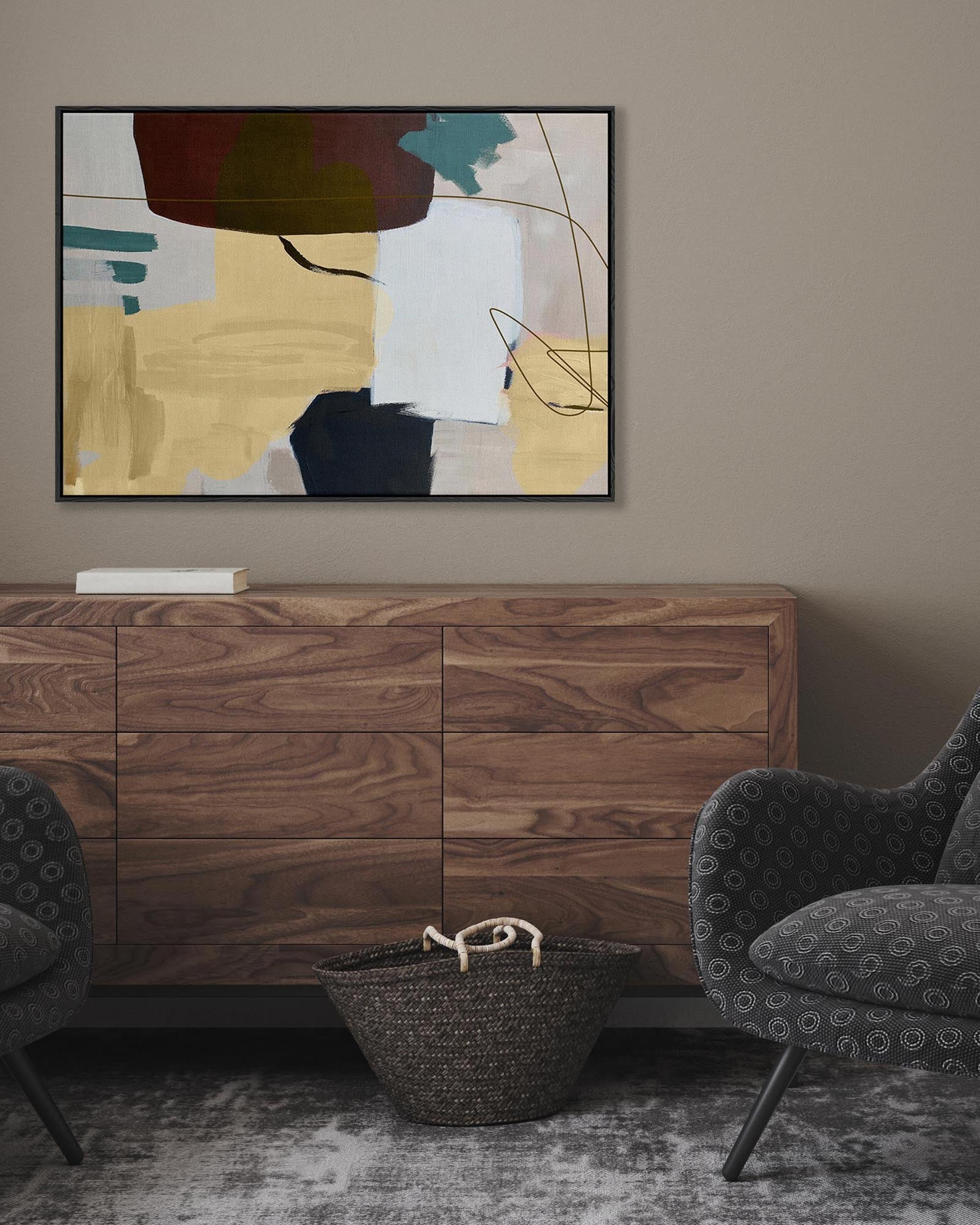 modern large canvas wall art in living room in brown tones