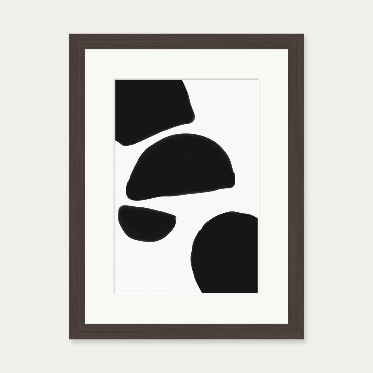 Monochrome Abstract Shapes Art Print — 30 x 40 cm — Brown Frame
