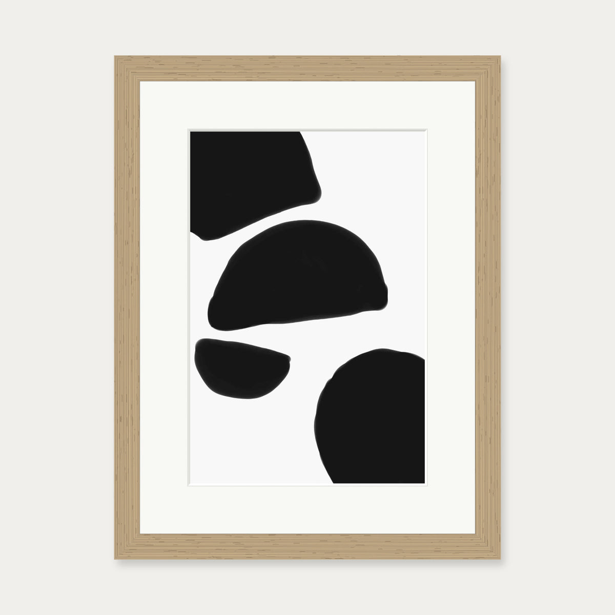 Monochrome Abstract Shapes Art Print — 30 x 40 cm — Oak Frame