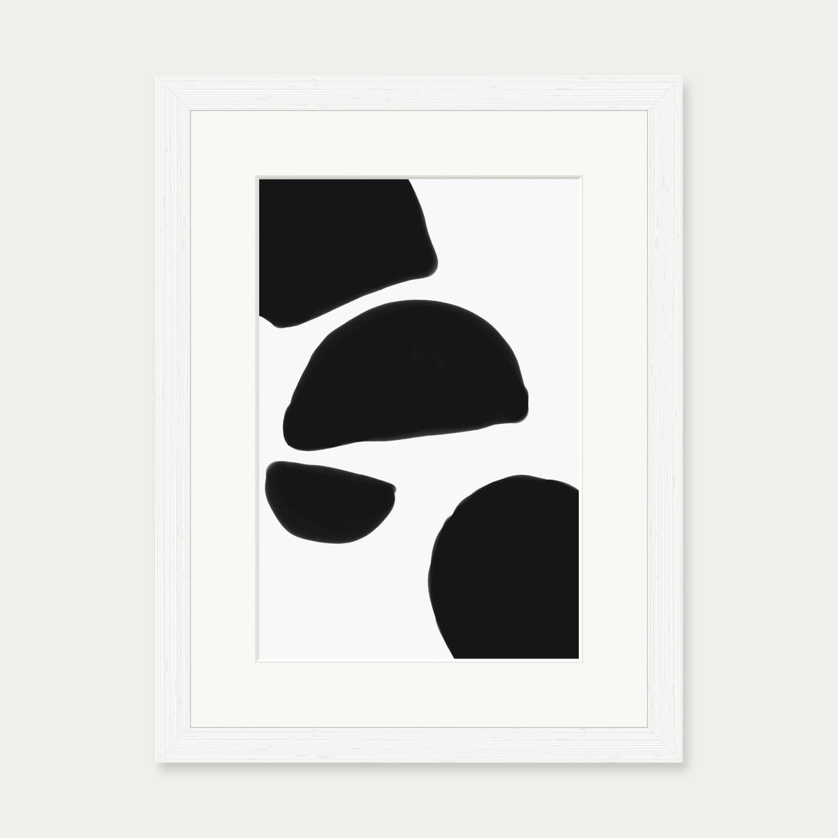 Monochrome Abstract Shapes Art Print — 30 x 40 cm — White Frame