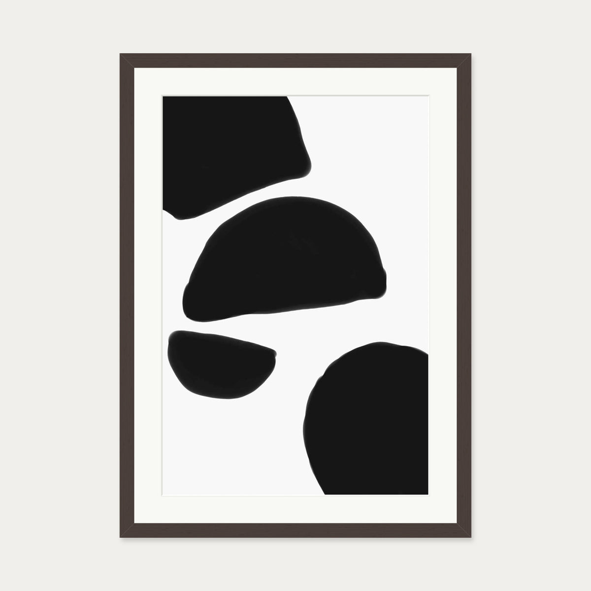 Monochrome Abstract Shapes Art Print — 50 x 70 cm — Brown Frame