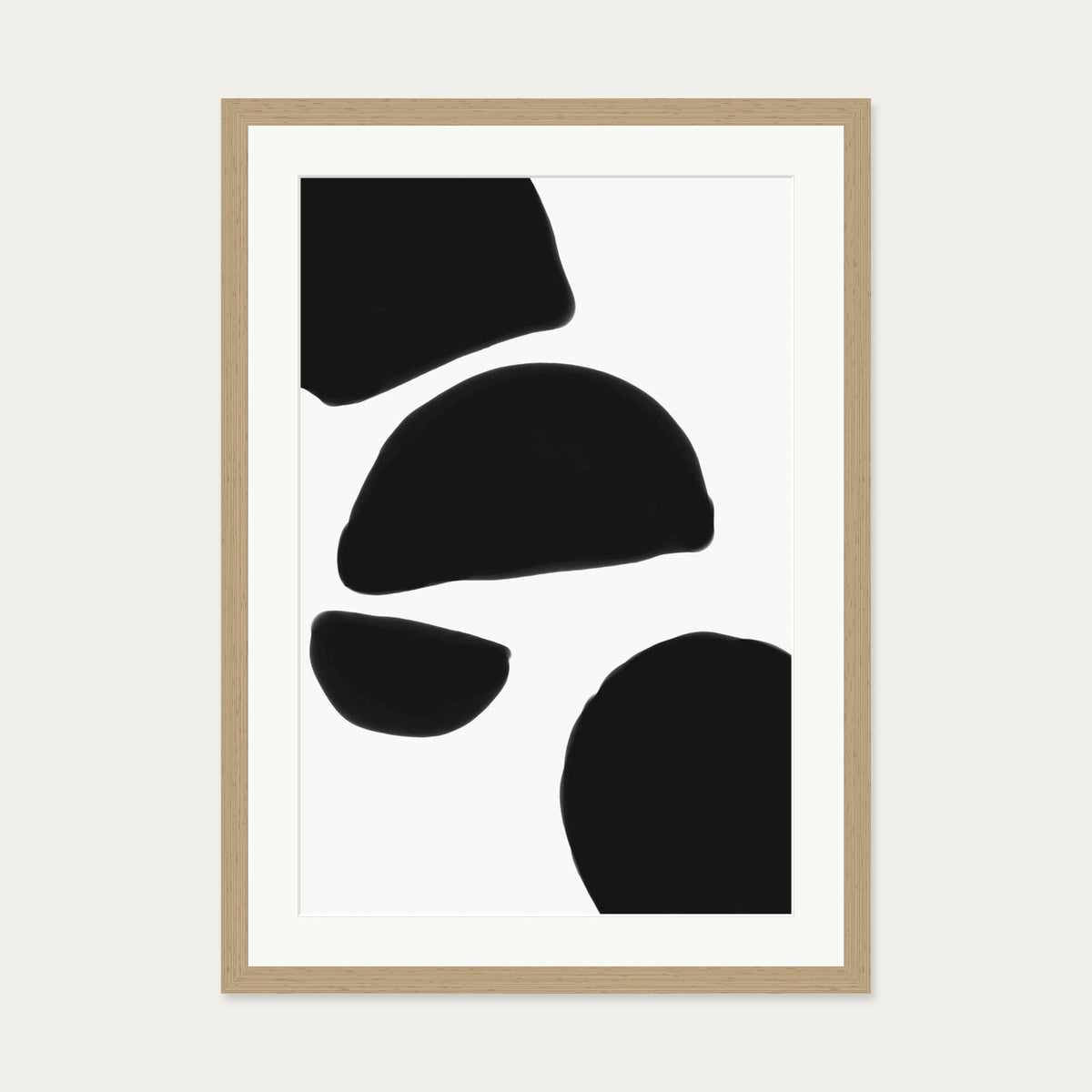 Monochrome Abstract Shapes Art Print — 50 x 70 cm — Oak Frame
