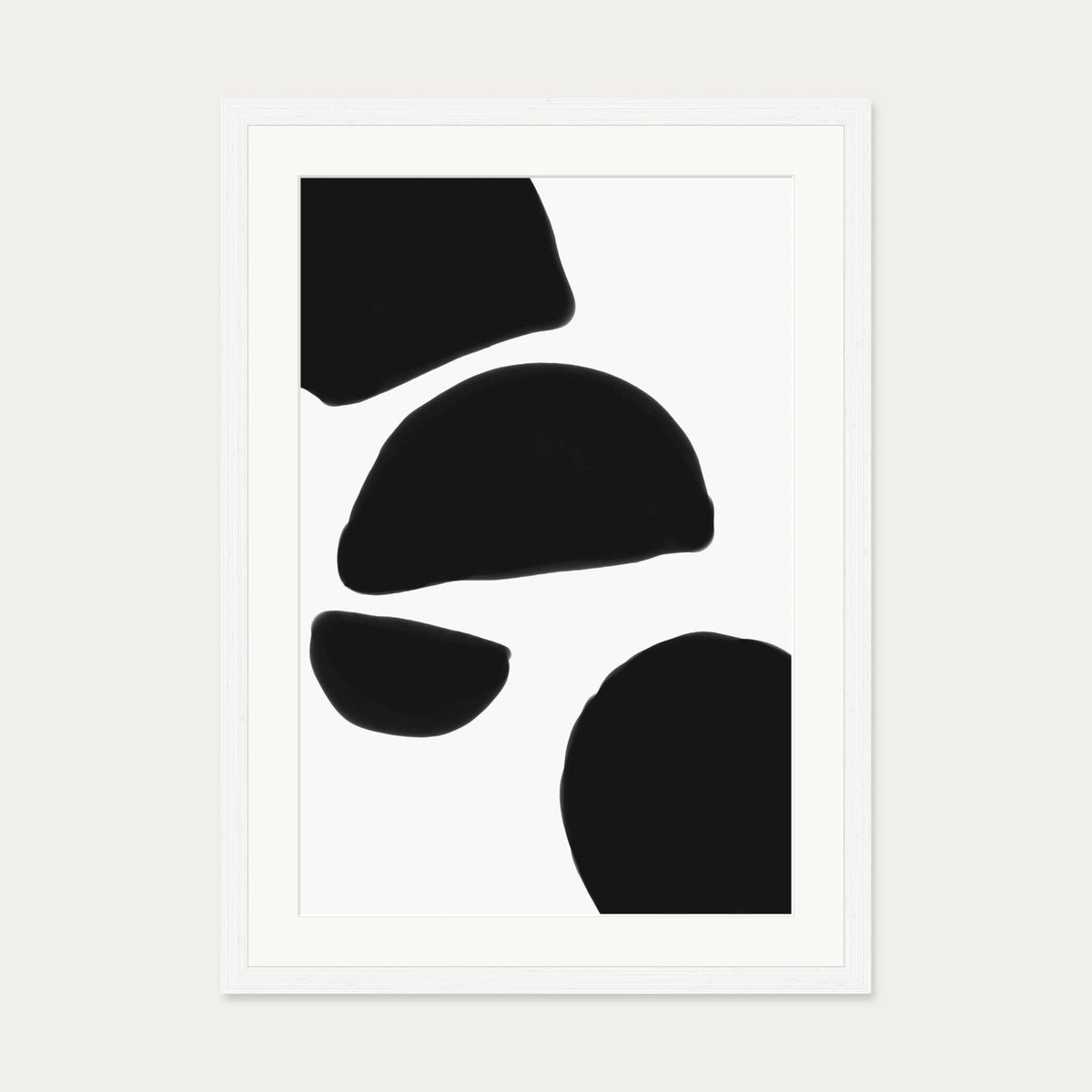 Monochrome Abstract Shapes Art Print — 50 x 70 cm — White Frame