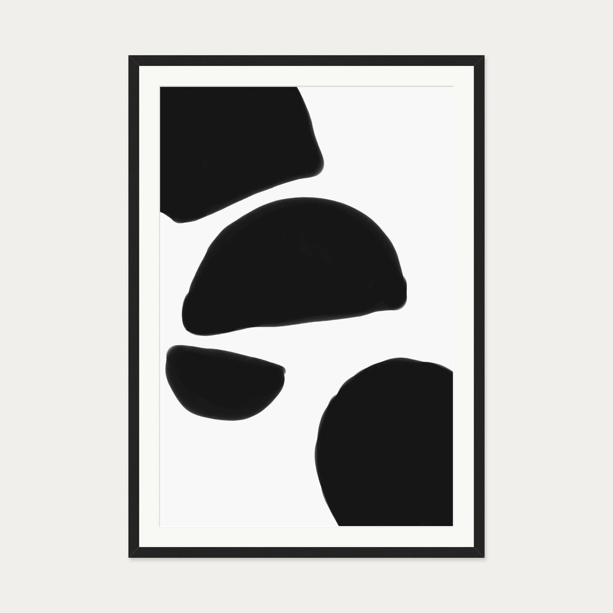 Monochrome Abstract Shapes Art Print — 70 x 100 cm — Black Frame