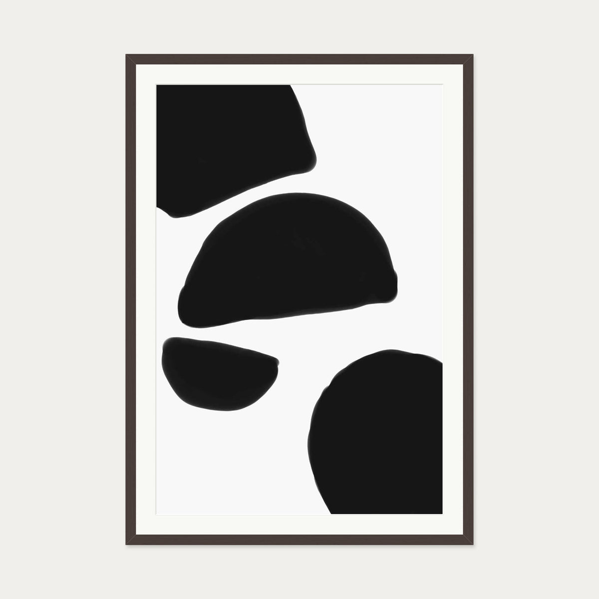 Monochrome Abstract Shapes Art Print — 70 x 100 cm — Brown Frame