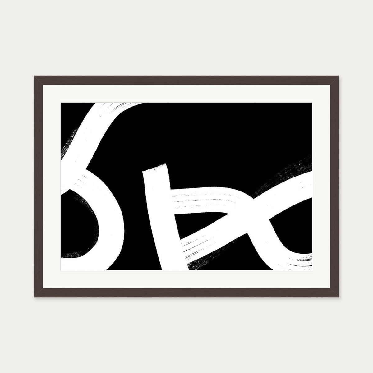 Monochrome Brushed Lines Art Print Framed — 50 x 70 cm — Brown Frame