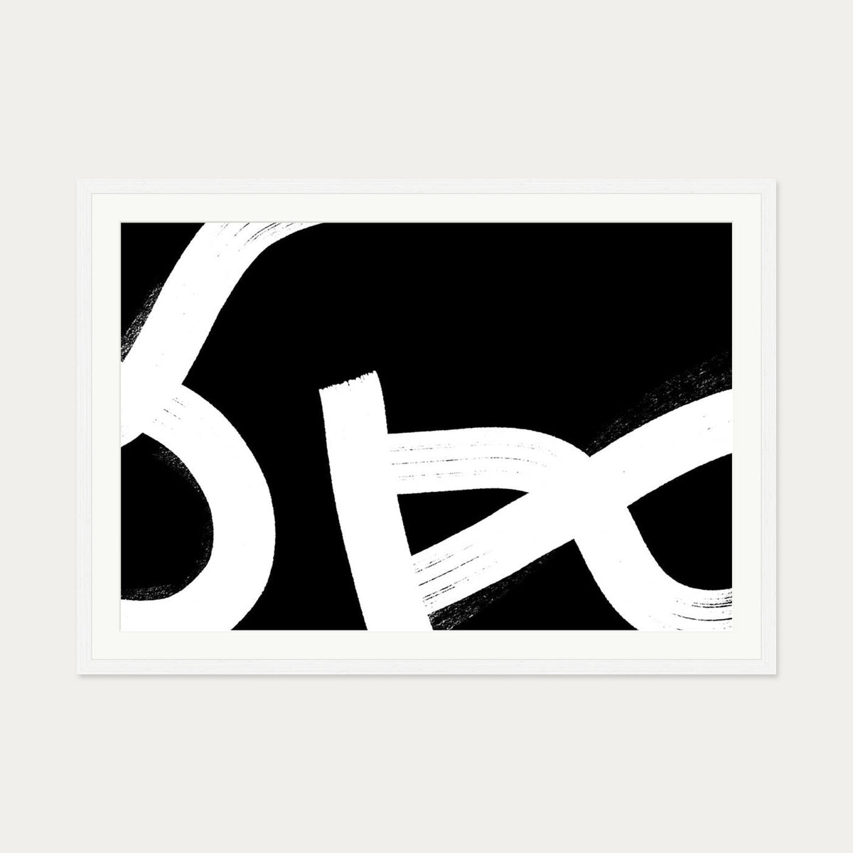 Monochrome Brushed Lines Art Print Framed — 70 x 100 cm — White Frame