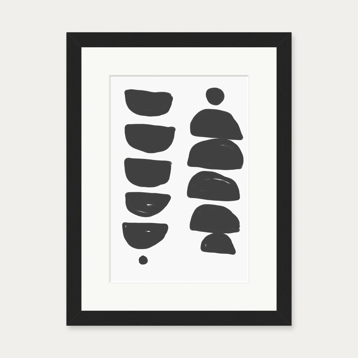 Monochrome Mid Century Art Print — 30 x 40 cm — Black Frame