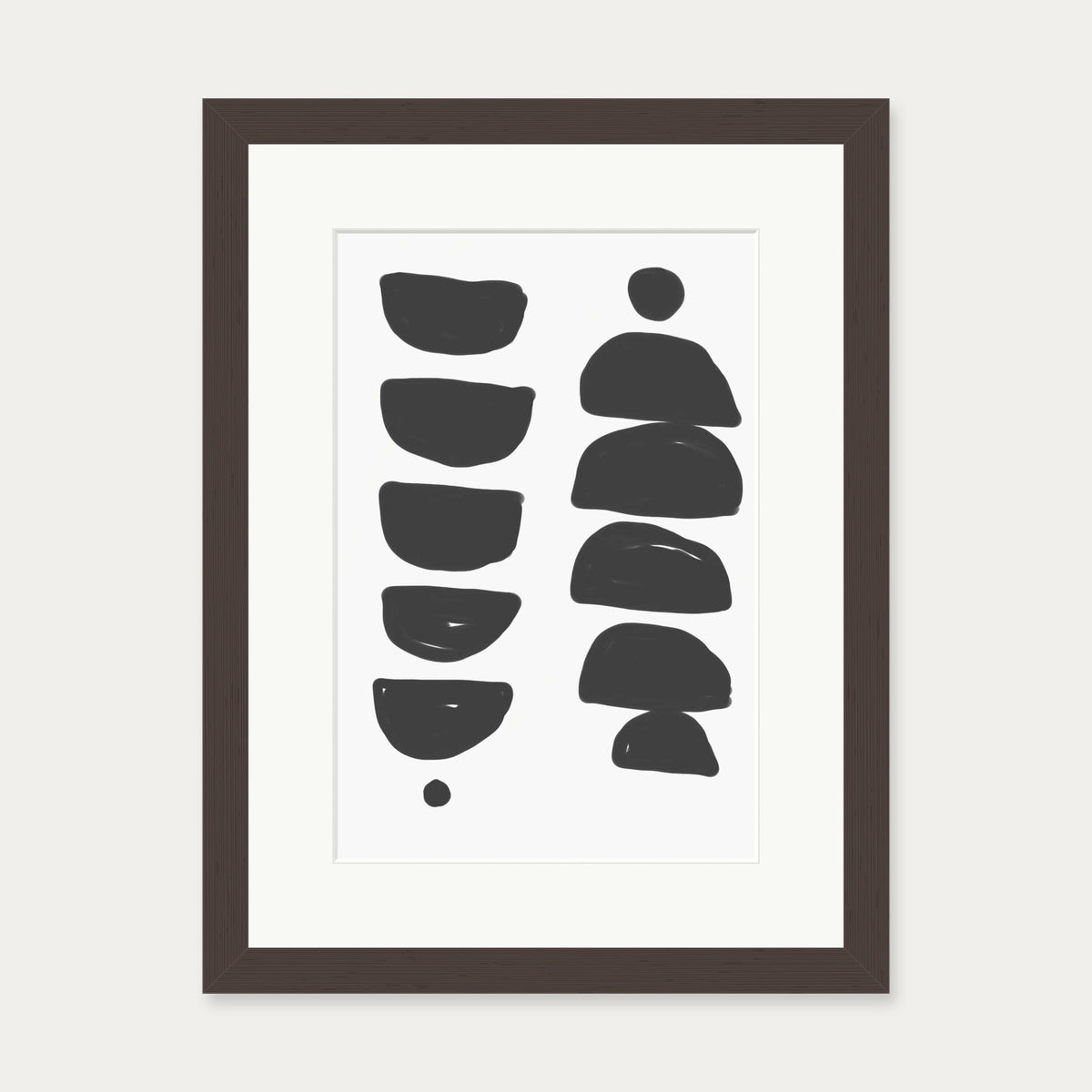 Monochrome Mid Century Art Print — 30 x 40 cm — Brown Frame