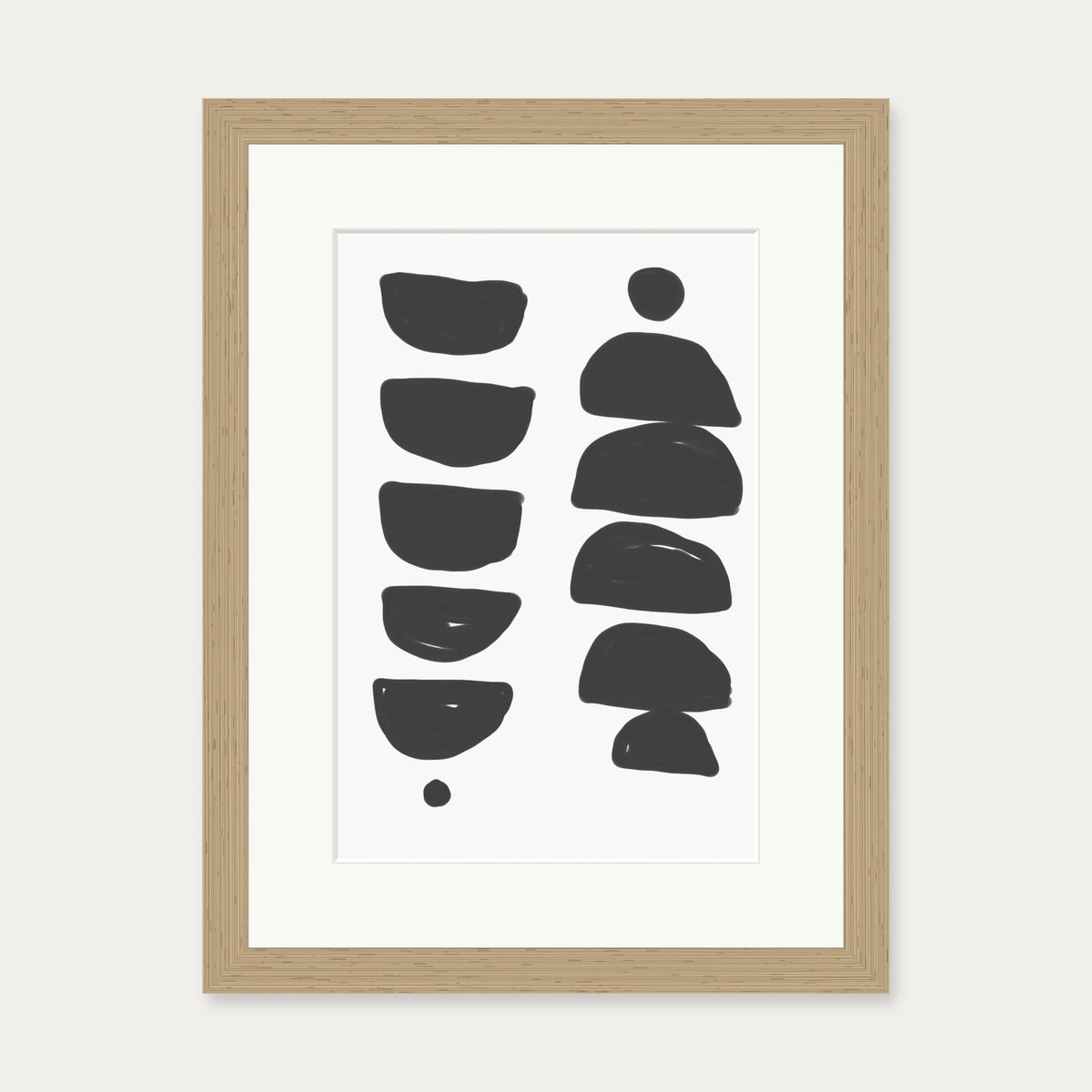 Monochrome Mid Century Art Print — 30 x 40 cm — Oak Frame