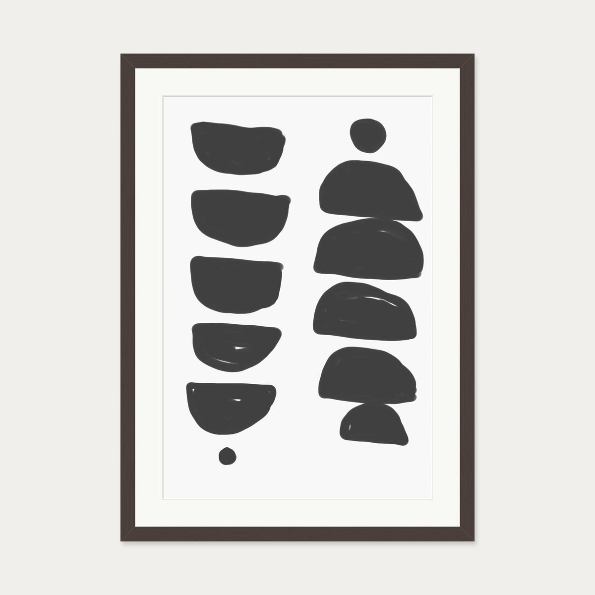 Monochrome Mid Century Art Print — 50 x 70 cm — Brown Frame