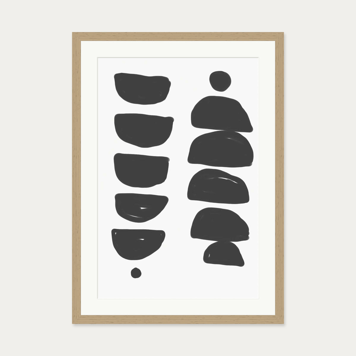 Monochrome Mid Century Art Print — 50 x 70 cm — Oak Frame
