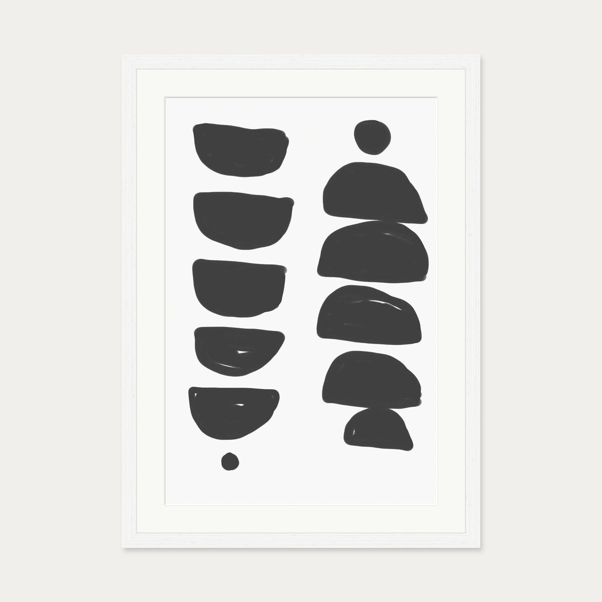 Monochrome Mid Century Art Print — 50 x 70 cm — White Frame