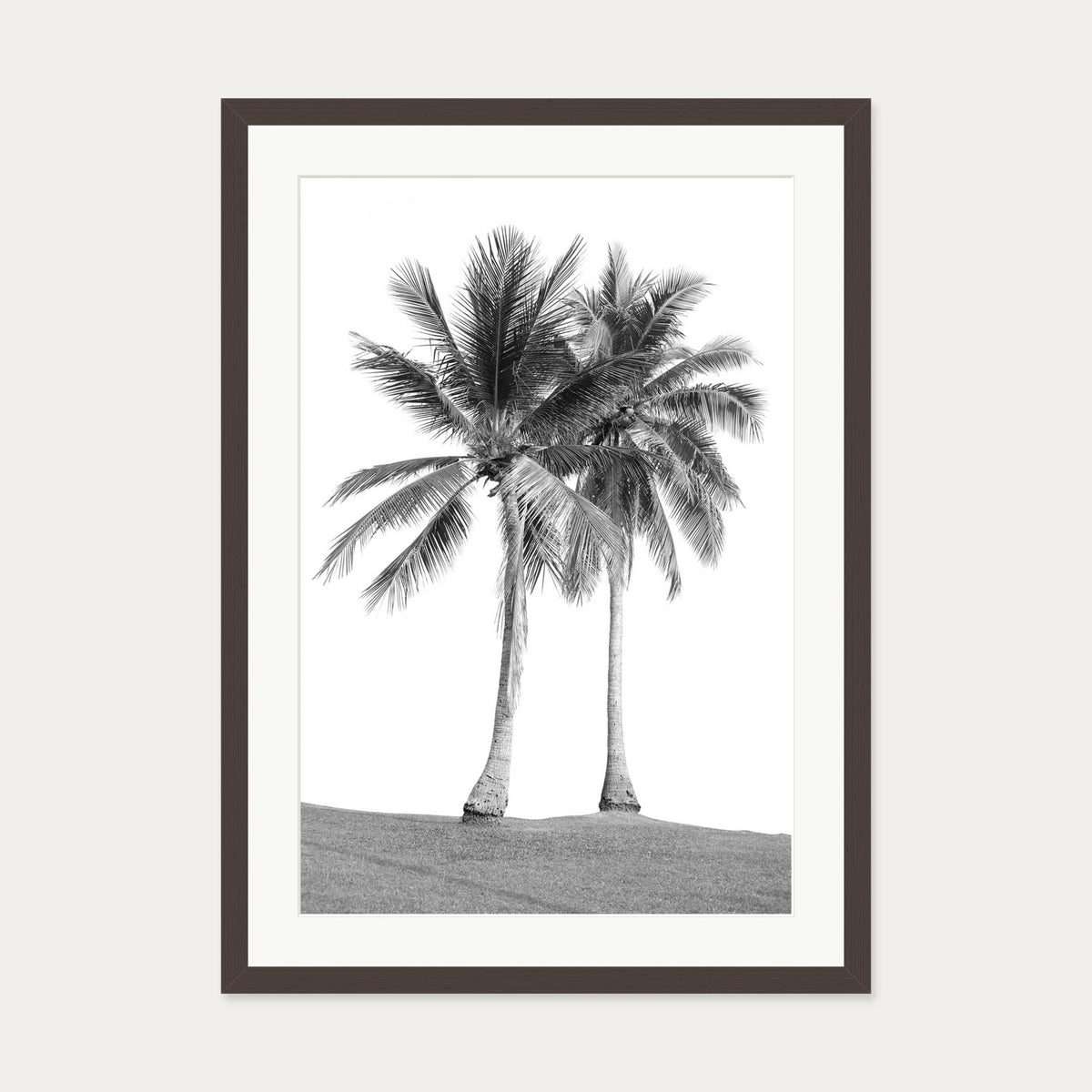 Monochrome Palms Wall Art Print — 50 x 70 cm — Brown Frame