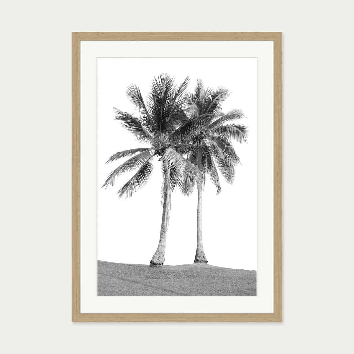 Monochrome Palms Wall Art Print — 50 x 70 cm — Oak Frame