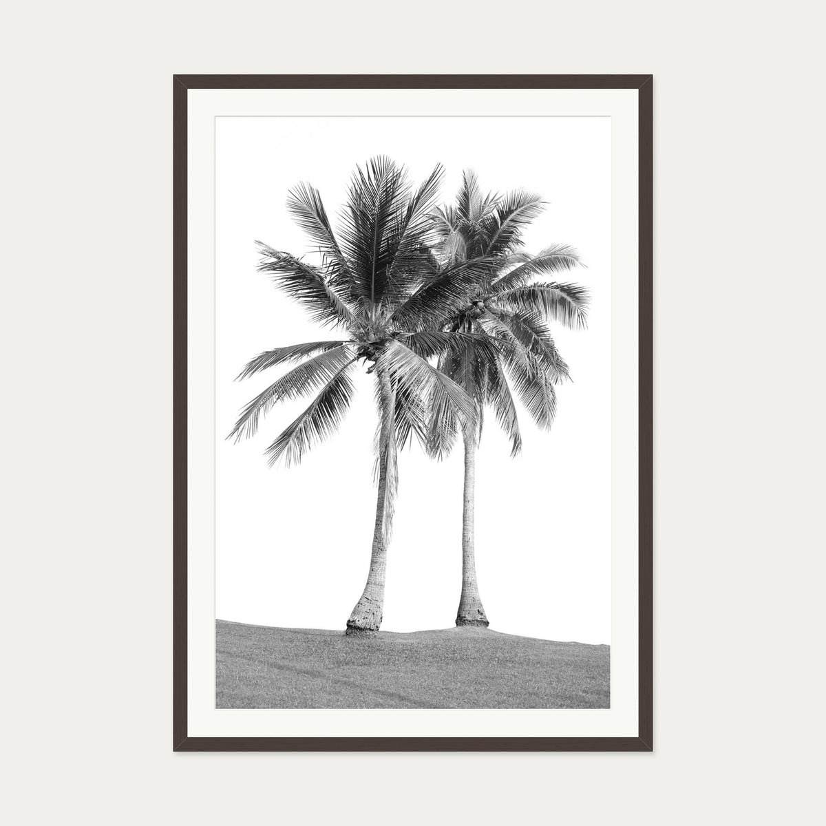 Monochrome Palms Wall Art Print — 70 x 100 cm — Brown Frame
