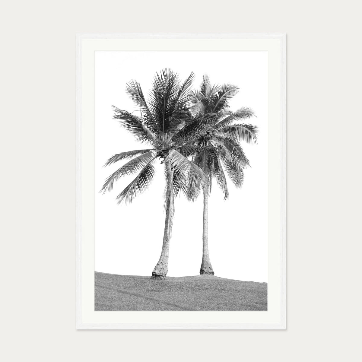 Monochrome Palms Wall Art Print — 70 x 100 cm — White Frame