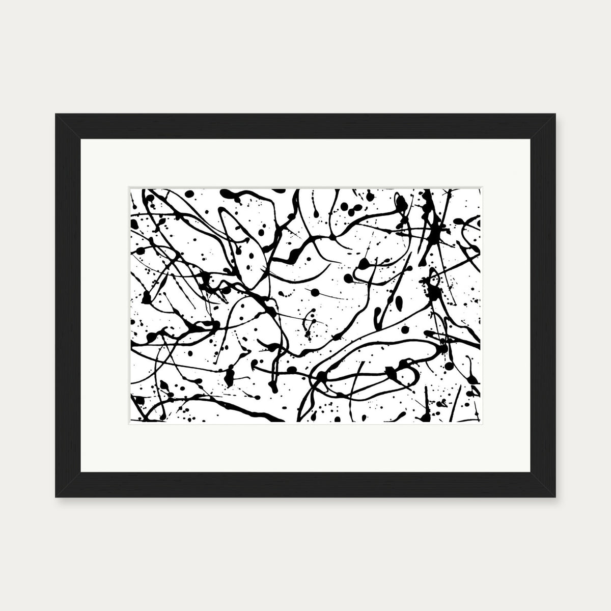 Monochrome Splatter II Art Print — 30 x 40 cm — Black Frame