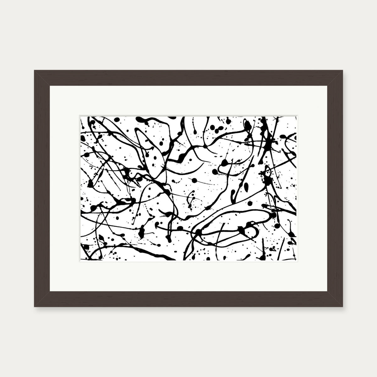 Monochrome Splatter II Art Print — 30 x 40 cm — Brown Frame