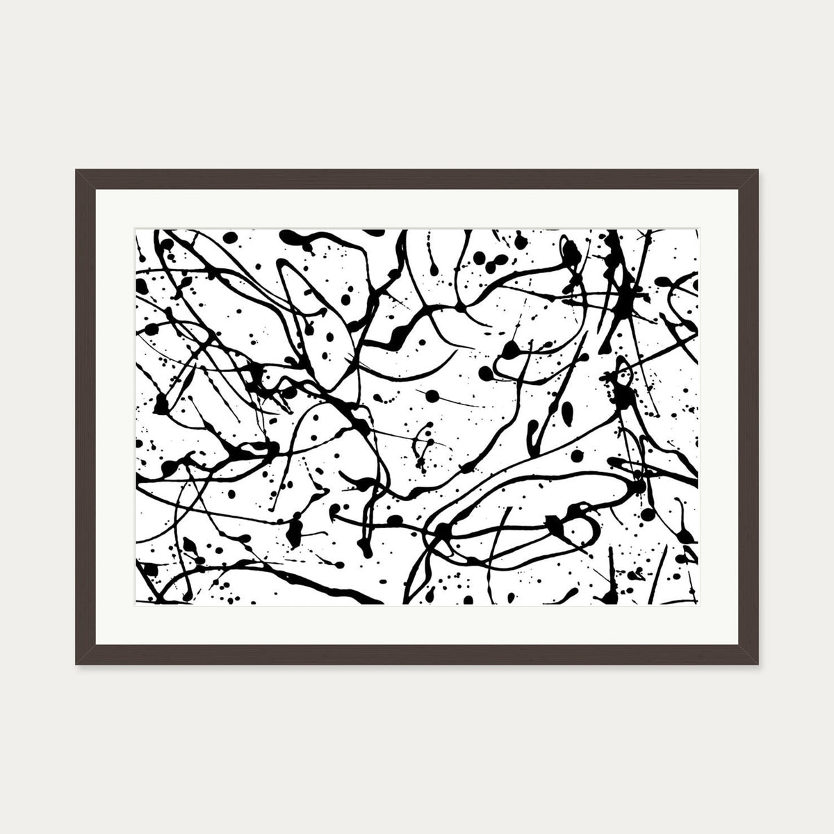 Monochrome Splatter II Art Print — 50 x 70 cm — Brown Frame