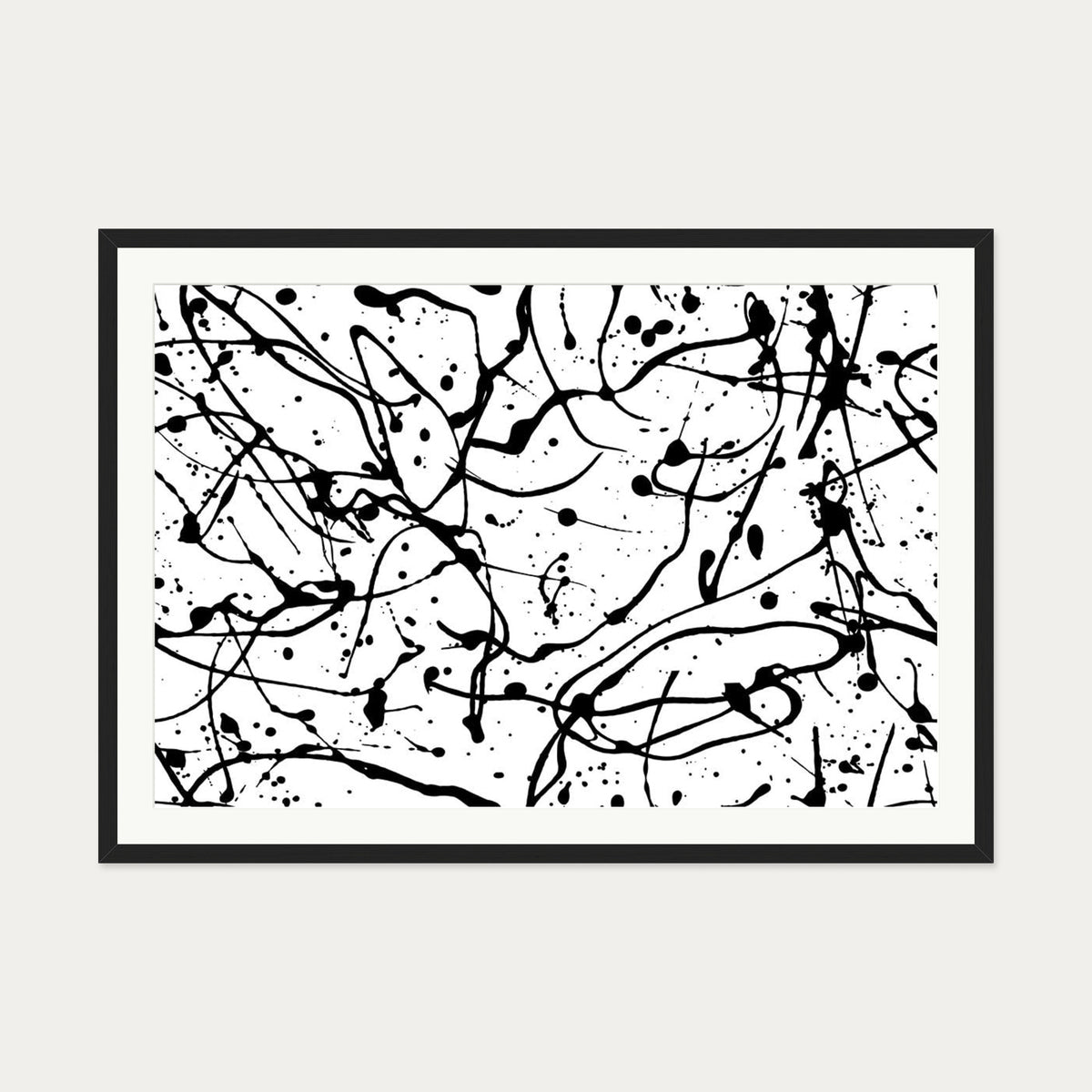 Monochrome Splatter II Art Print — 70 x 100 cm — Black Frame