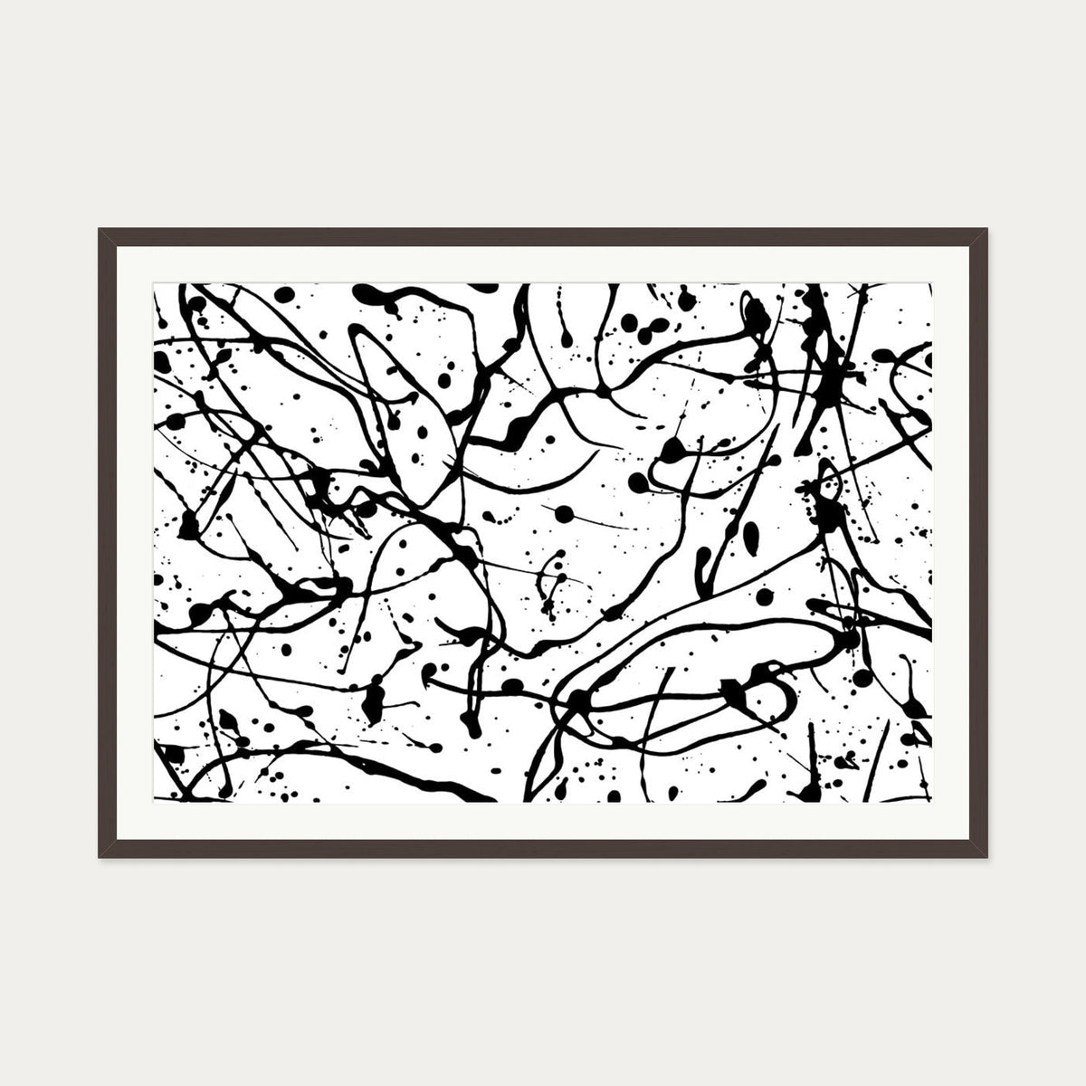 Monochrome Splatter II Art Print — 70 x 100 cm — Brown Frame