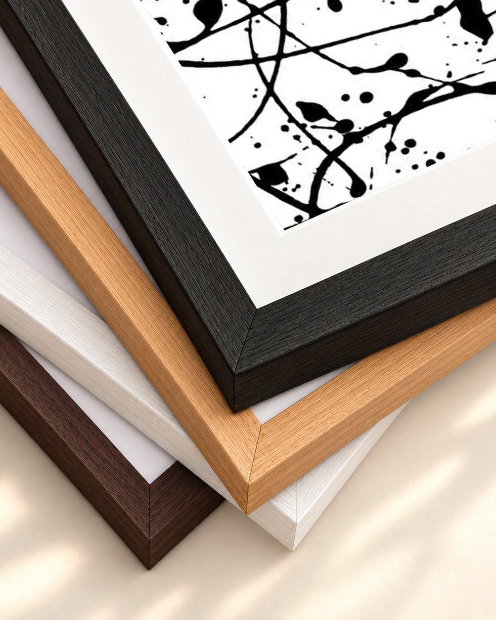 Monochrome Splatter II Art Print — framed print corner with 5 cm mount and bevel