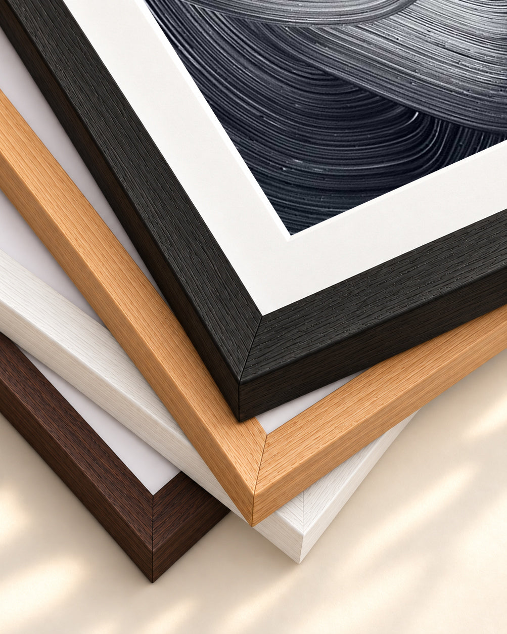 Monochrome Swirl Art Print — framed print corner with 5 cm mount and bevel