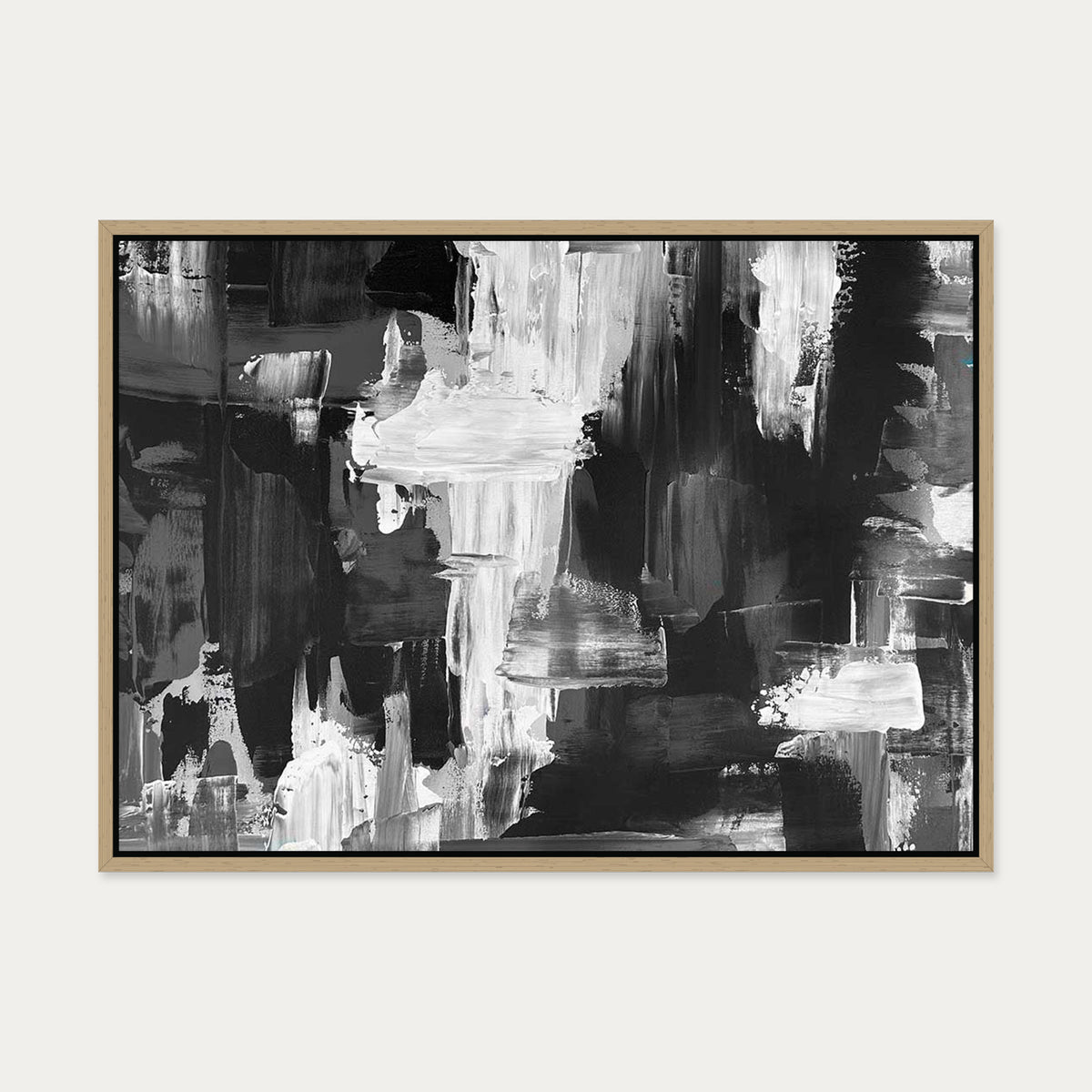 Monochrome Waterfall Canvas Art — 50 x 70 cm — Oak Frame