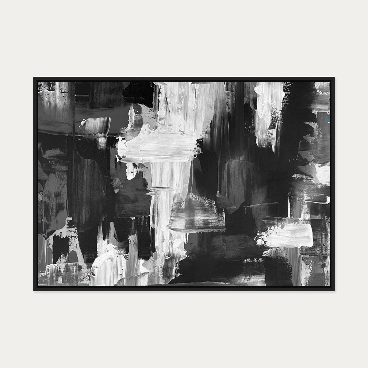 Monochrome Waterfall Canvas Art — 70 x 100 cm — Black Frame