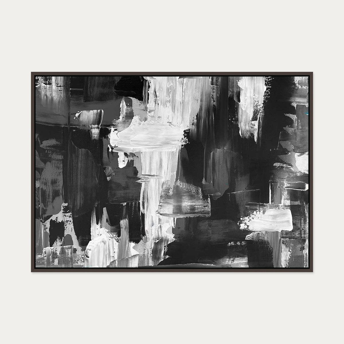 Monochrome Waterfall Canvas Art — 70 x 100 cm — Brown Frame