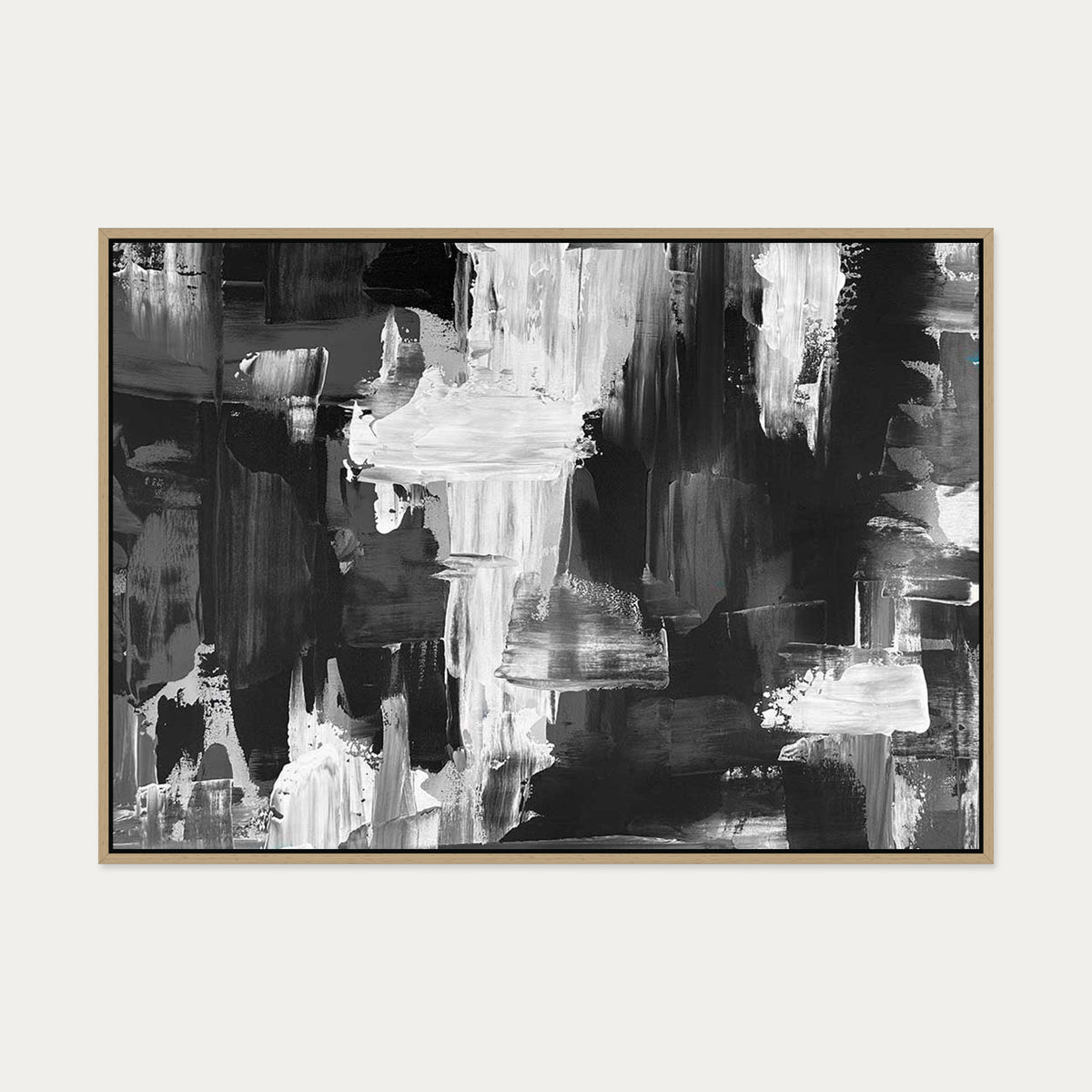 Monochrome Waterfall Canvas Art — 70 x 100 cm — Oak Frame