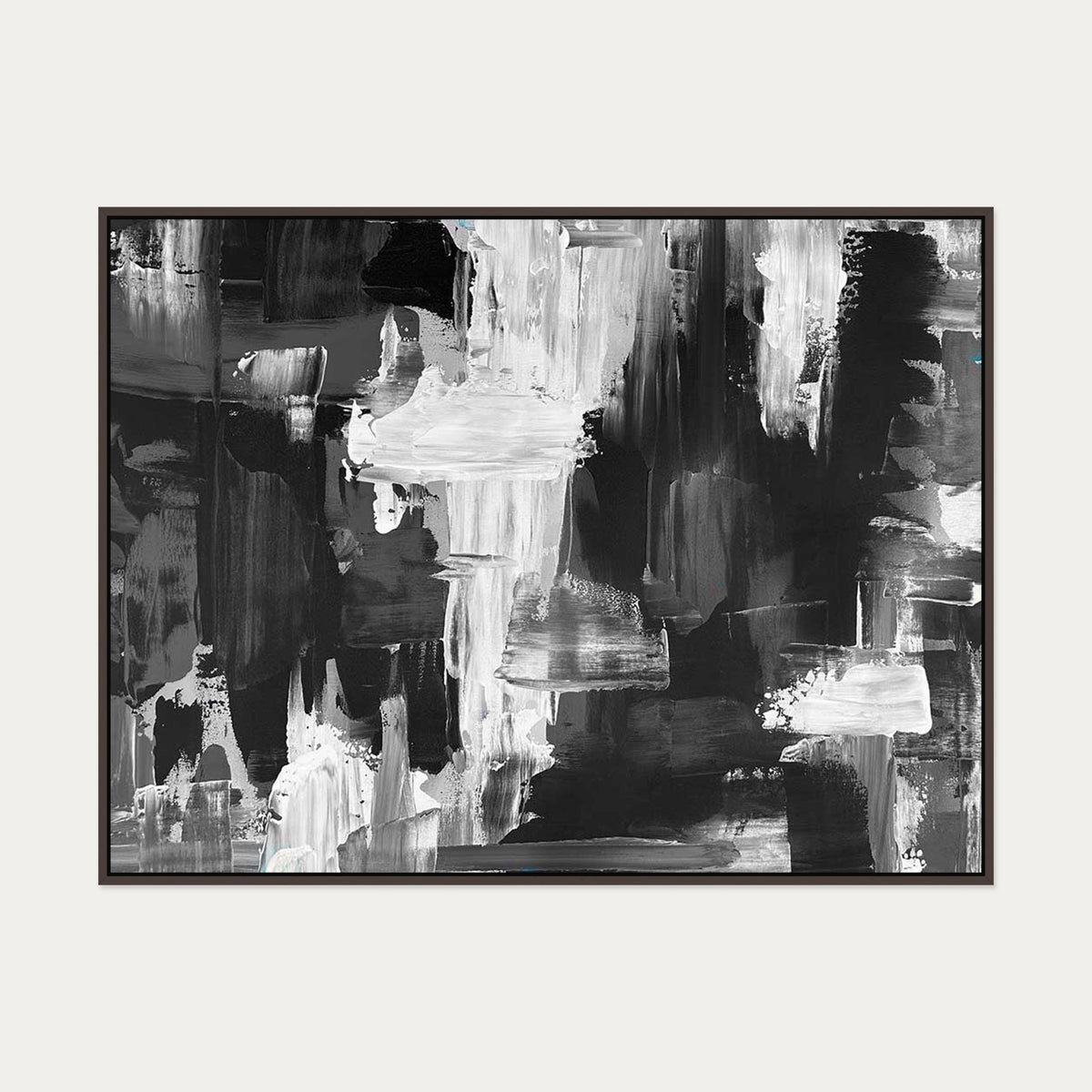 Monochrome Waterfall Canvas Art — 90 x 120 cm — Brown Frame