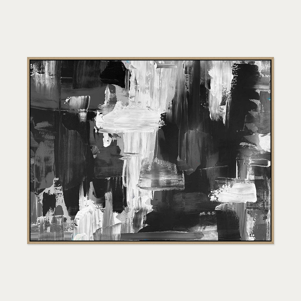 Monochrome Waterfall Canvas Art — 90 x 120 cm — Oak Frame