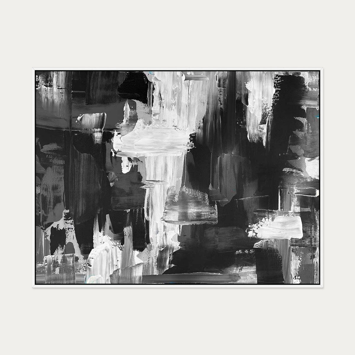 Monochrome Waterfall Canvas Art — 90 x 120 cm — White Frame