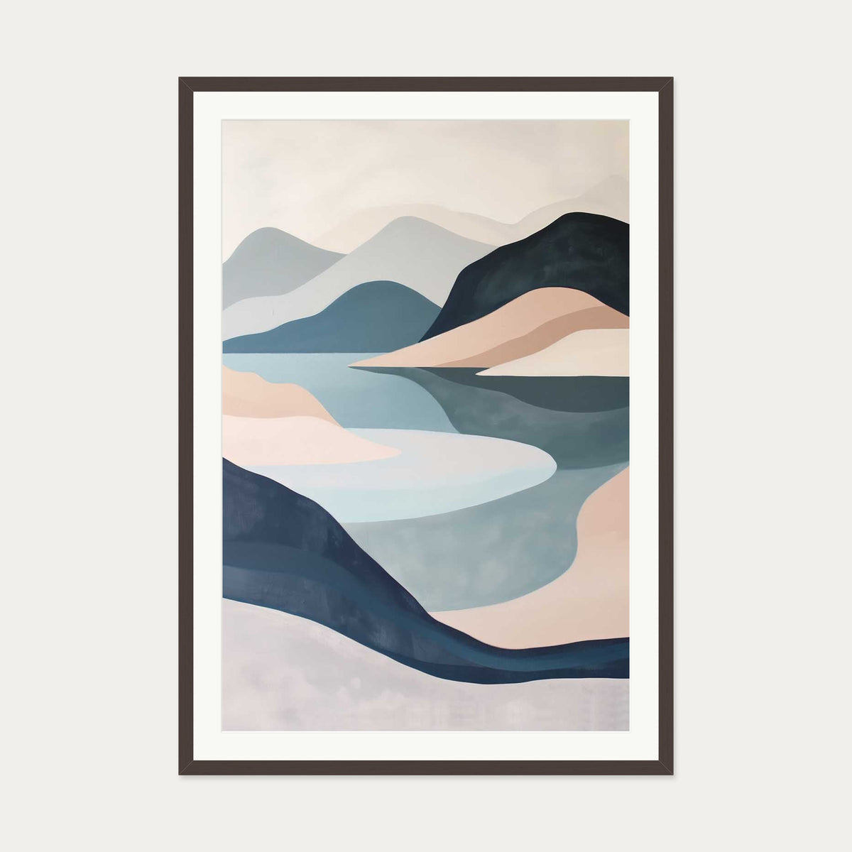 Mountain Range Wall Art — 70 x 100 cm — Brown Frame
