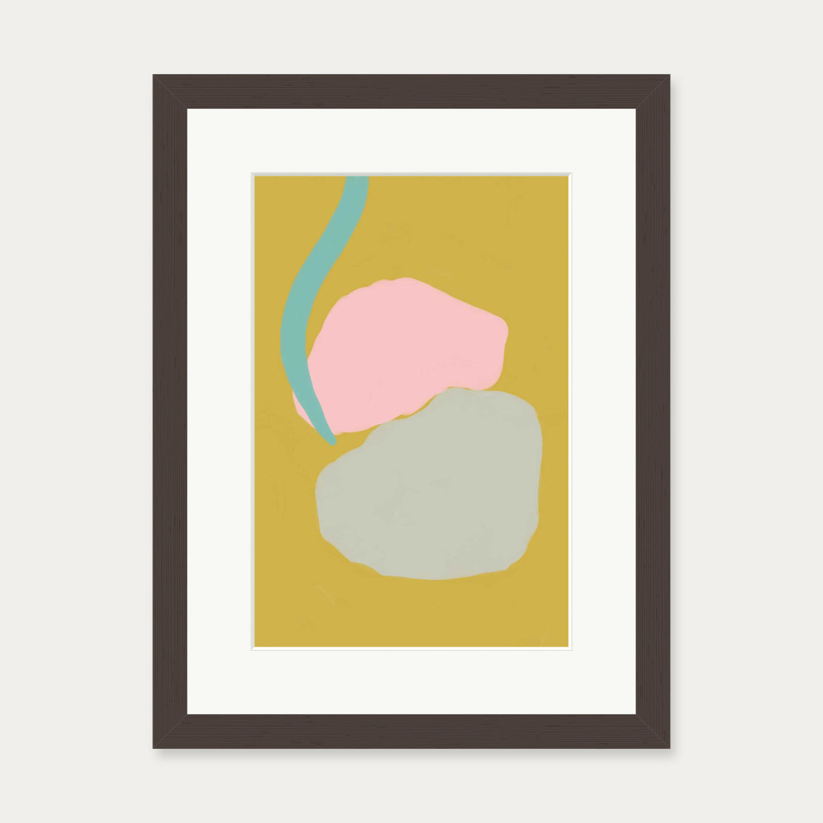 Mustard Abstract Shapes Art Print — 30 x 40 cm — Brown Frame