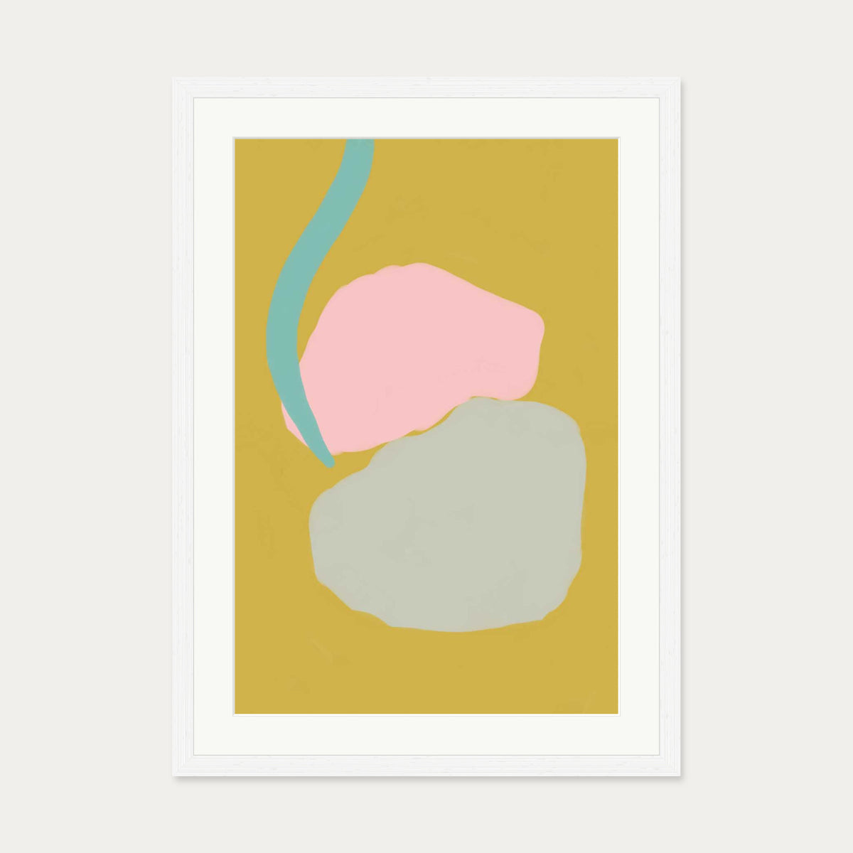 Mustard Abstract Shapes Art Print — 50 x 70 cm — White Frame