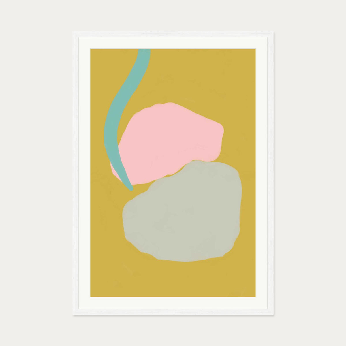 Mustard Abstract Shapes Art Print — 70 x 100 cm — White Frame