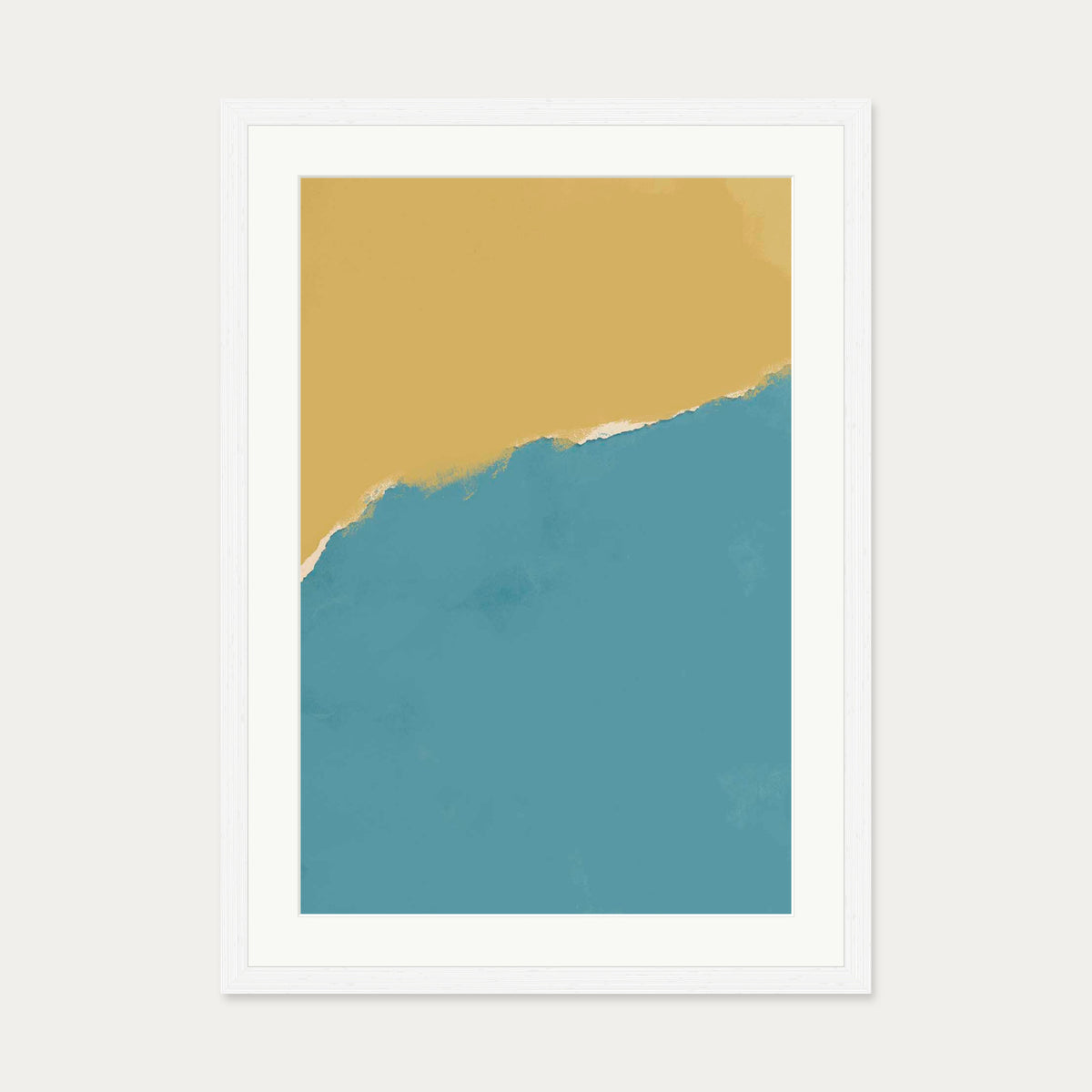 Mustard and Teal Two-Tone Art Print — 50 x 70 cm — White Frame