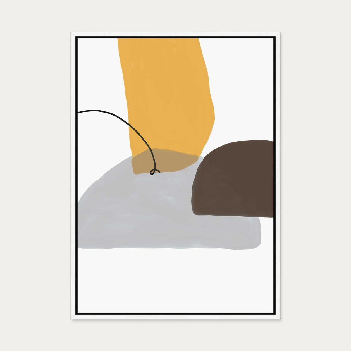 Mustard & Grey Abstract Canvas Art — 50 x 70 cm — White Frame