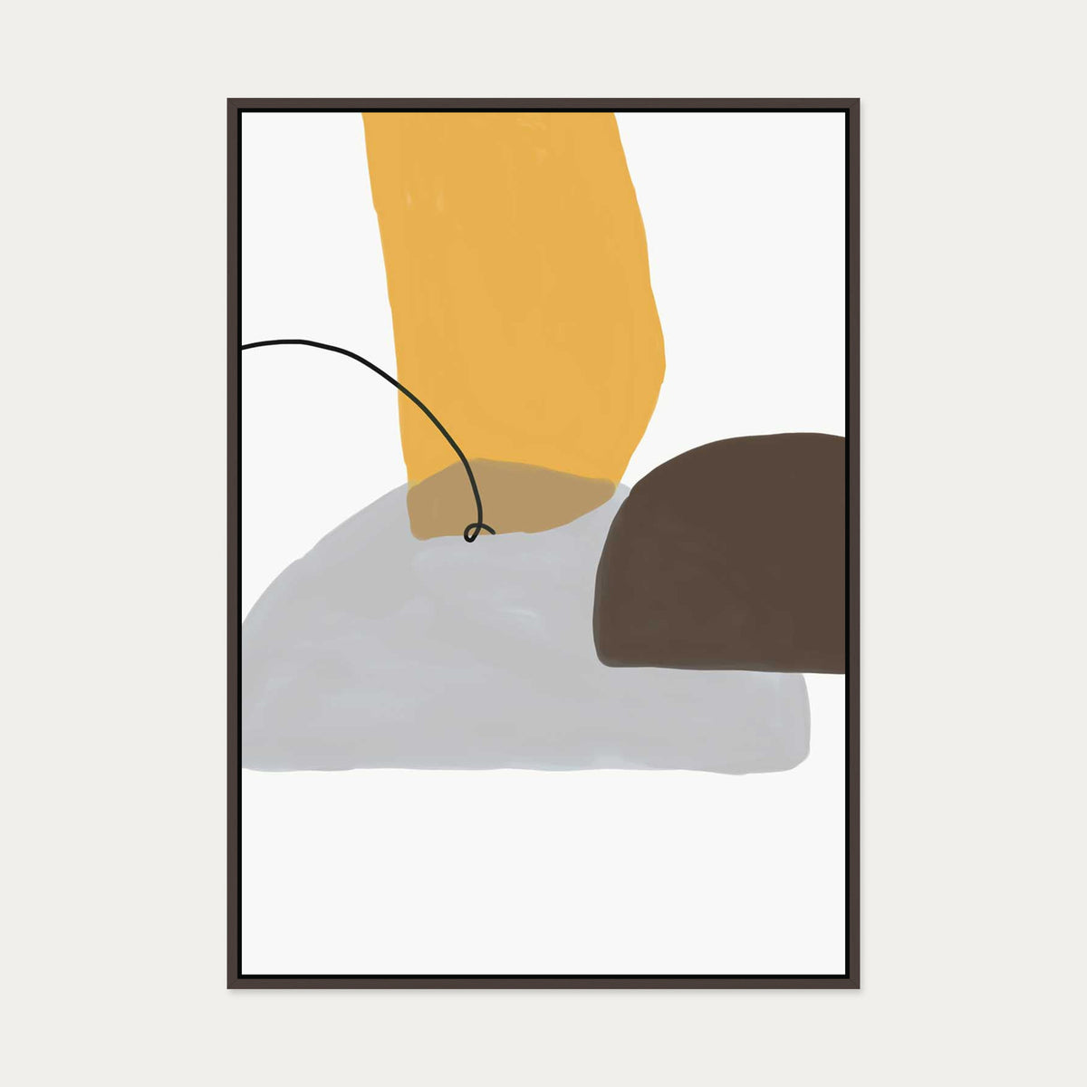Mustard & Grey Abstract Canvas Art — 70 x 100 cm — Brown Frame