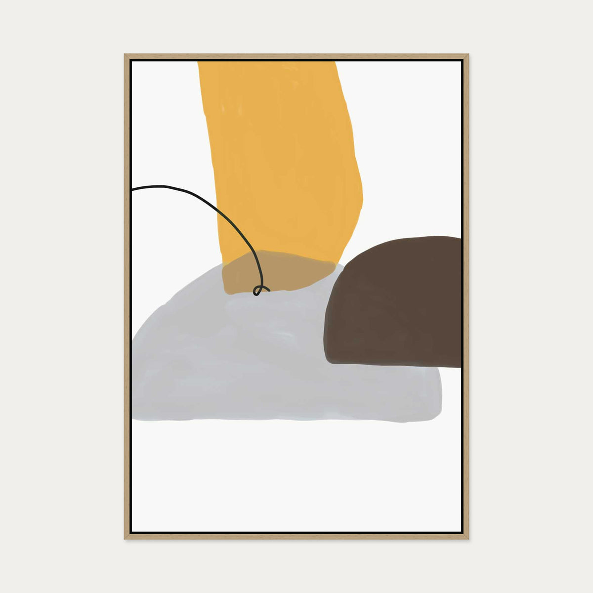 Mustard & Grey Abstract Canvas Art — 70 x 100 cm — Oak Frame