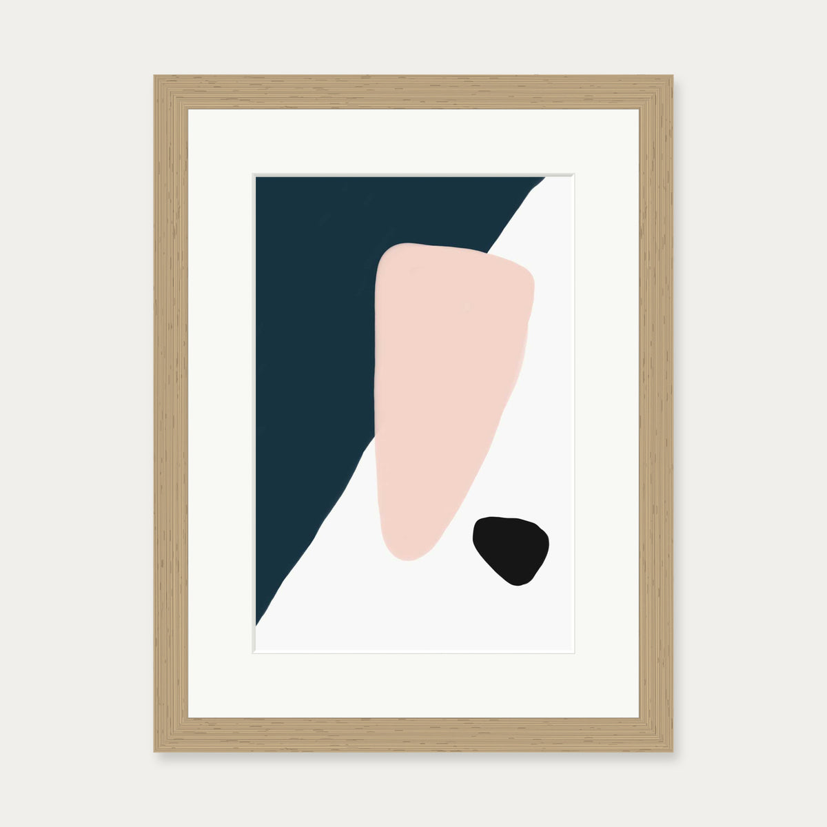 Navy And Pink Shapes Art Print — 30 x 40 cm — Oak Frame